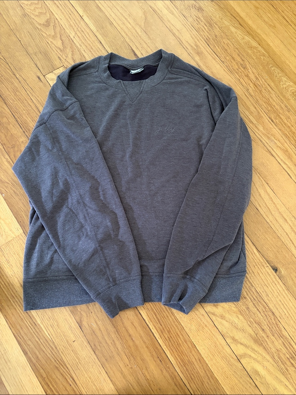 Women’s Charcoal Crewneck stretch athletic long sleeve top.